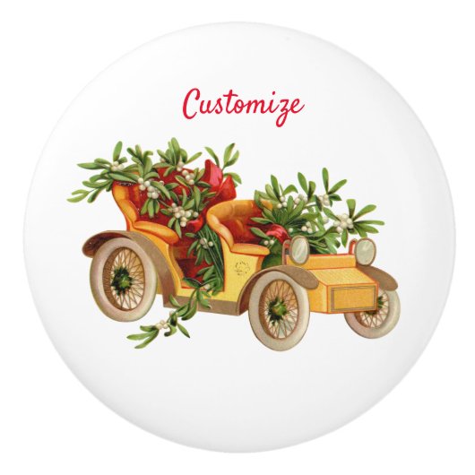 Vintage Car Kerstmis Mistletoe Thunder_Cove Keramische Knop (Voorkant)