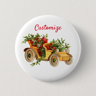 Vintage Car Kerstmis Mistletoe Thunder_Cove  Ronde Button 5,7 Cm