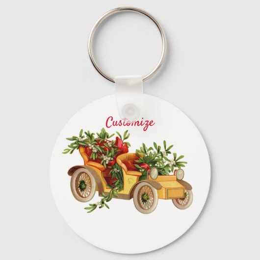 Vintage Car Kerstmis Mistletoe Thunder_Cove Sleutelhanger (Voorkant)