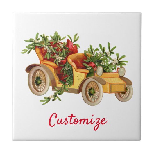 Vintage Car Kerstmis Mistletoe Thunder_Cove Tegeltje (Voorkant)