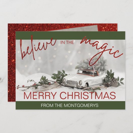 Vintage Car Kerstversier Foto Kerstmis (Voorkant / Achterkant)