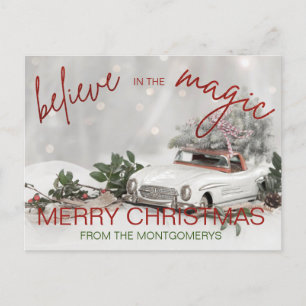 Vintage Car Kerstversier Foto Kerstmis Feestdagenkaart