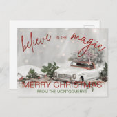 Vintage Car Kerstversier Foto Kerstmis Feestdagenkaart (Voorkant / Achterkant)