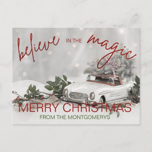 Vintage Car Kerstversier Foto Kerstmis Feestdagenkaart (Voorkant)