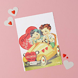 Vintage Car Kinder Valentijnsdag Valentijn Notitiekaartje