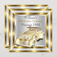 Vintage Car Mannen 60e verjaardag Gold White
