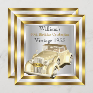Vintage Car Mannen 60e verjaardag Gold White Kaart