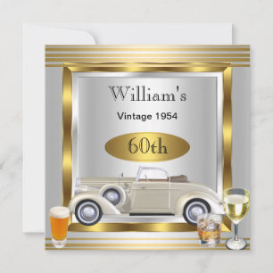 Vintage Car Mannen 60th Birthday Party Gold Silver Kaart
