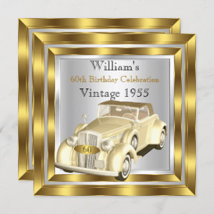Vintage Car Mannen 60th Birthday Party Gold Silver Kaart