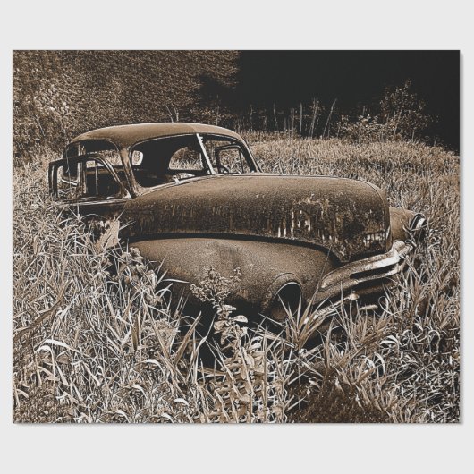 Vintage Car Old Antiek Sepia Rustic Decoupage Cadeaupapier (Vlak)