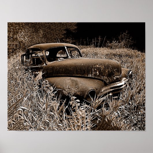 Vintage Car Old Antiek Sepia Rustic Decoupage Poster (Voorkant)