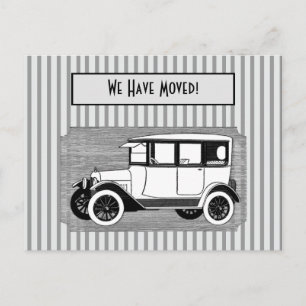 Vintage Car on Grey Stripes Adreswijziging Aankondigingskaart