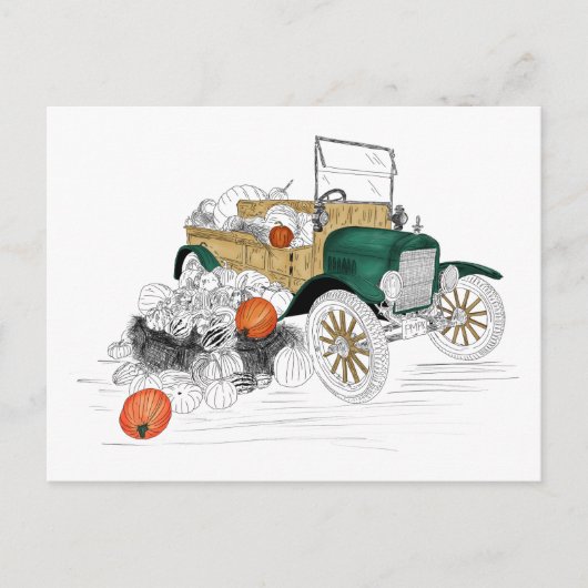 Vintage Car Pumpkin Harvest Briefkaart (Voorkant)