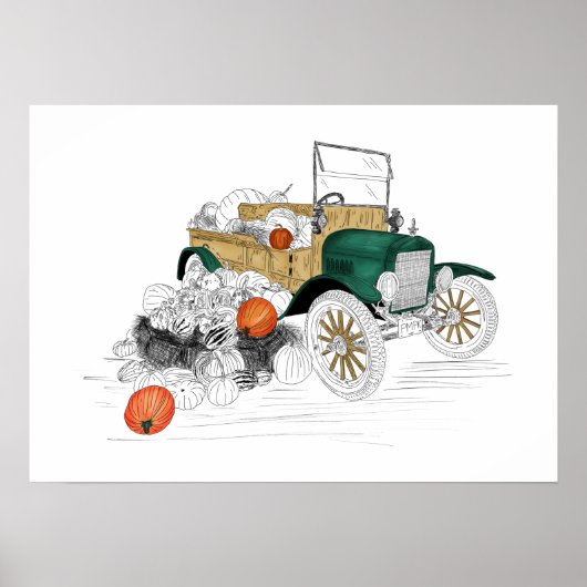Vintage Car Pumpkin Harvest Poster (Voorkant)