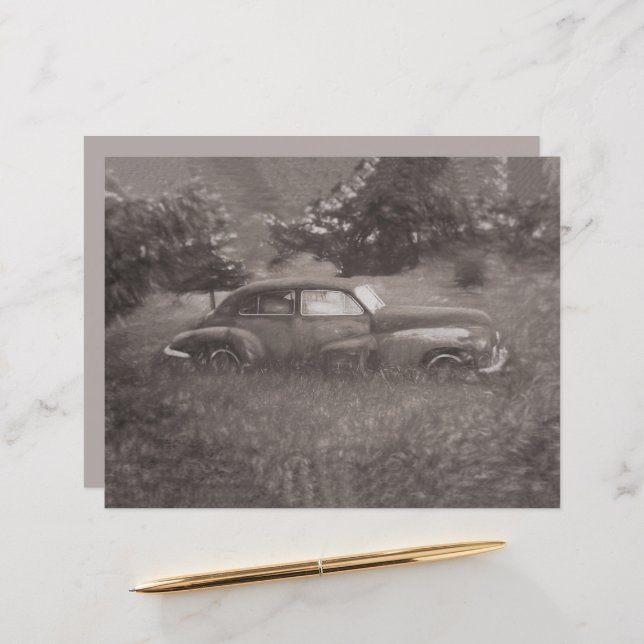 Vintage Car Rustic Sepia Antiek oud kunstontwerp (Voorkant / Achterkant in situ)