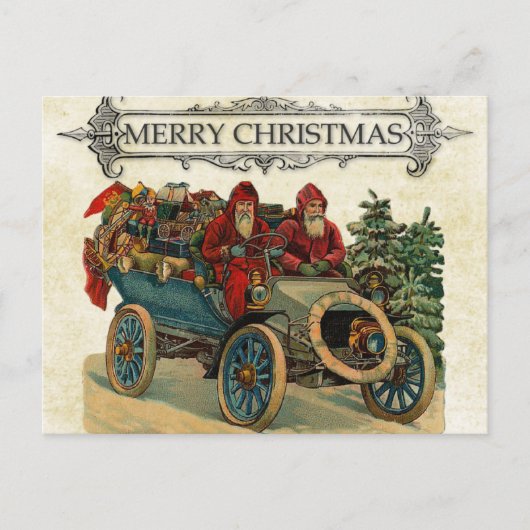 Vintage Car Santa Cadeaus Merry Kerstry Briefkaart (Voorkant)