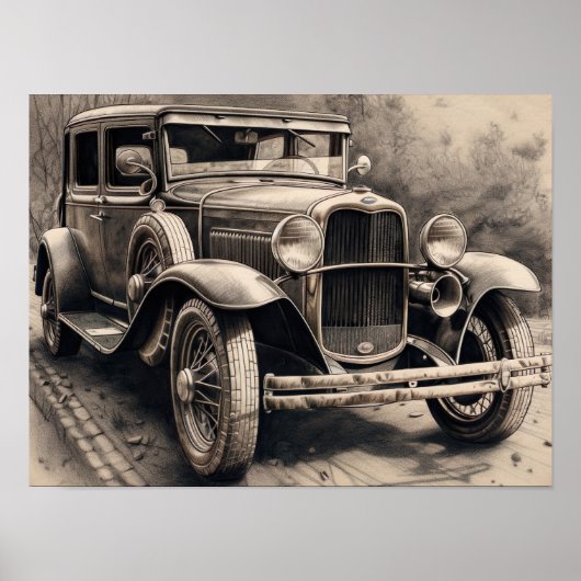 Vintage Car sketch Poster (Voorkant)