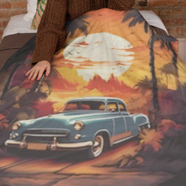 Vintage Car Sunset - Cadeau voor autoliefhebbers Fleece Deken