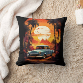 Vintage Car Sunset - Cadeau voor autoliefhebbers Kussen