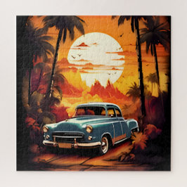 Vintage Car Sunset - Cadeau voor autoliefhebbers Legpuzzel