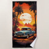 Vintage Car Sunset - Cadeau voor autoliefhebbers Strandlaken (Voorkant)