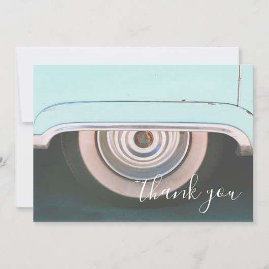 Vintage Car Wheel Turquoise Zwart Bedankt Card (Voorkant)