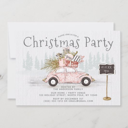 Vintage Car Woodland Kerstfeest Kaart (Voorkant)