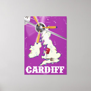 Vintage Cardiff Wales Travel Poster Canvas Afdruk