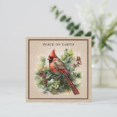 Vintage Cardinal Woodland Bird Burlap Luxury Feestdagenkaart (Staand voorkant)