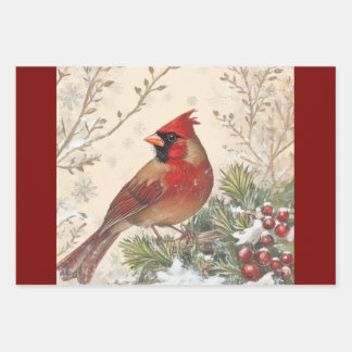 Vintage Cardinal Wrapping Paper Set of 3 Designs