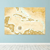 Vintage Caribbean Map Canvas Afdruk (Insitu (Houten vloer))