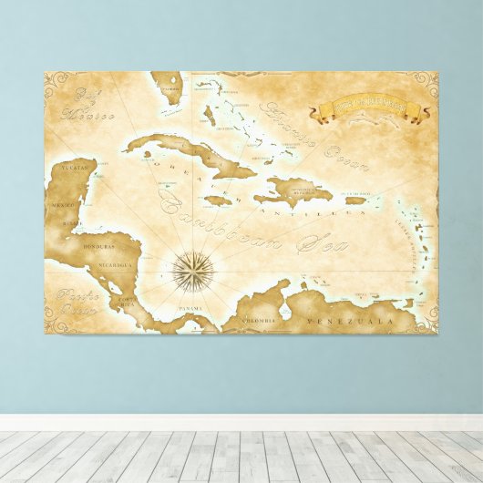 Vintage Caribbean Map Canvas Afdruk (Insitu (Houten vloer))