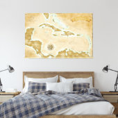 Vintage Caribbean Map Canvas Afdruk (Insitu (Slaapkamer))