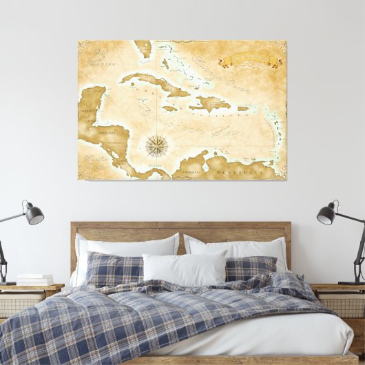 Vintage Caribbean Map Canvas Afdruk (Insitu (Slaapkamer))
