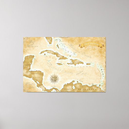 Vintage Caribbean Map Canvas Afdruk (Voorkant)