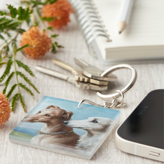 Vintage Carl Reichert Two Greyhounds Sleutelhanger (Voorkant Rechts)