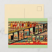 Vintage Carolina Beach NC Postcard Briefkaart (Voorkant / Achterkant)