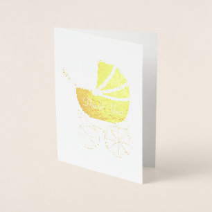 Vintage Carriage Baby shower Cute Blue Boy Folie Kaarten