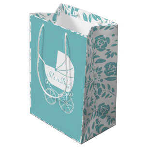 Vintage Carriage Baby shower Cute Blue Boy Medium Cadeauzakje