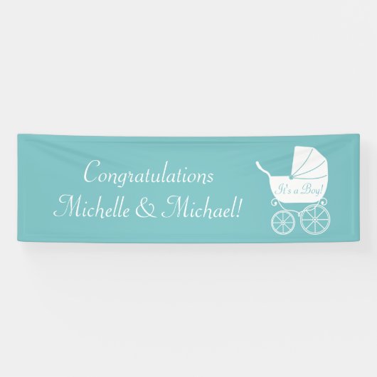 Vintage Carriage Baby shower Cute Blue Boy Spandoek (Horizontaal)