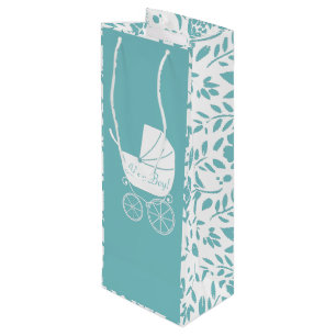 Vintage Carriage Baby shower Cute Blue Boy Wijn Cadeautas
