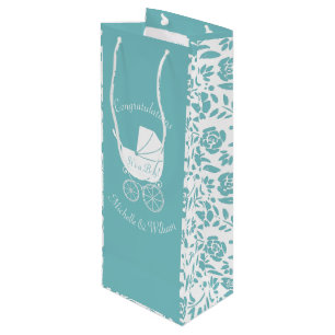Vintage Carriage Baby shower Cute Blue Boy Wijn Cadeautas