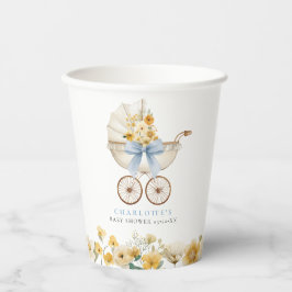 Vintage Carriage Blue Floral Baby Shower Cup Papieren Bekers