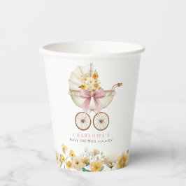 Vintage Carriage Yellow Floral Baby Shower Cup Papieren Bekers