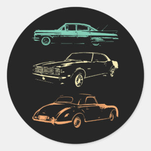 Vintage Cars - 80 en 90 grafische Retro Ronde Sticker