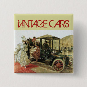 VINTAGE CARS CLASSIC AUTO REACTION - AUTOMOTIVE VIERKANTE BUTTON 5,1 CM