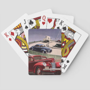 Vintage Cars, Classic Sedans Road Trip on Freeway Pokerkaarten