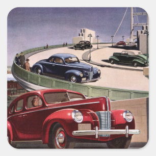 Vintage Cars, Classic Sedans Road Trip on Freeway Vierkante Sticker