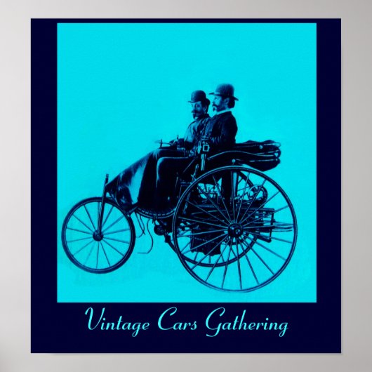 Vintage Cars Gathering, blue urquase Poster (Voorkant)