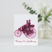 Vintage Cars Gathering, paars roze violet wit Briefkaart (Staand voorkant)